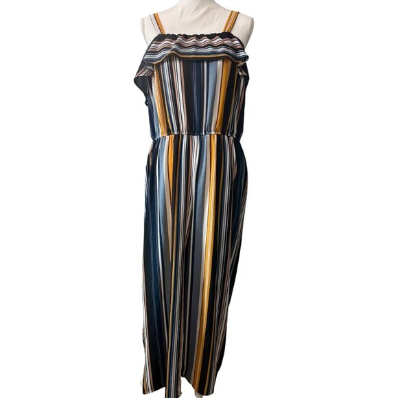 Womens No Boundaries Wide Leg Striped Lightweight Ruffle Jumpsuit Multicolor XXL - Picture 1 of 10